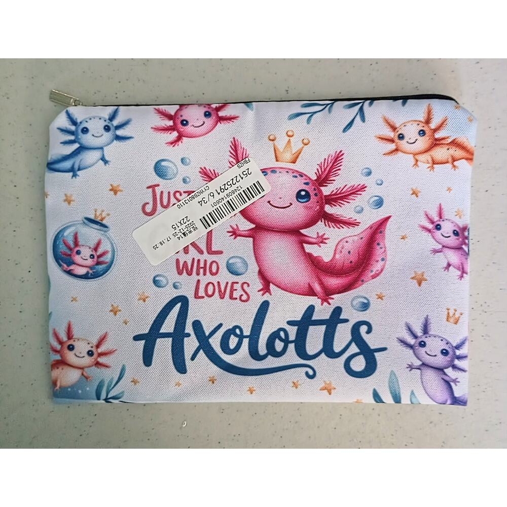 Axolotl Cosmetic Pouch | Just a Girl Who Loves Axolotls Makeup Bag | NWT - Picture 4 of 7
